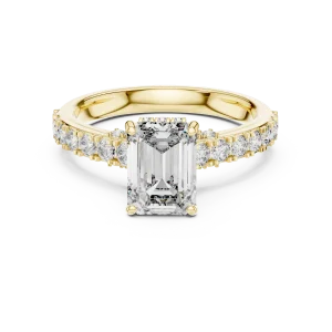 Symmetry Emerald Cut Pavé-Set Diamond Solitaire Ring - Image 2