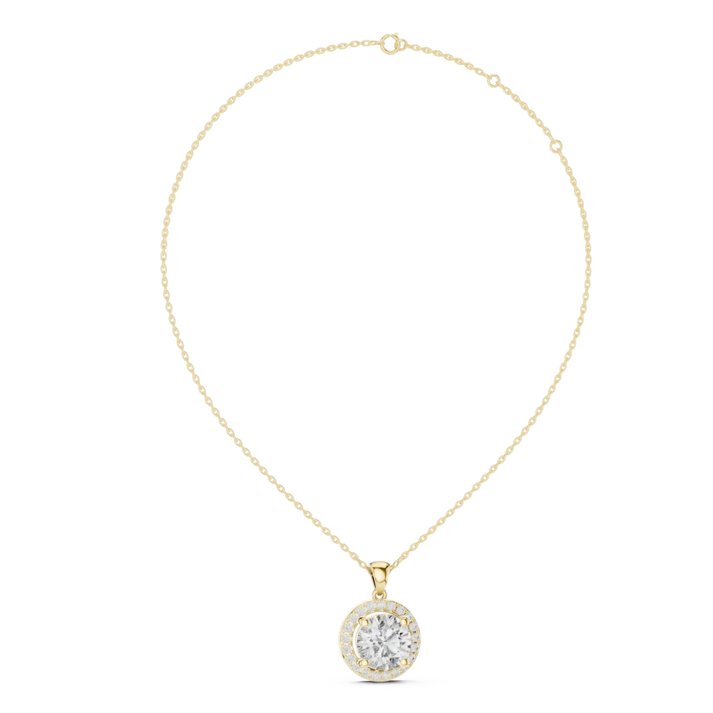 Luminary Round Brilliant Pavé-Set Halo Solitaire Pendant - Image 4