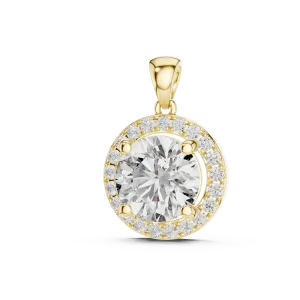 Luminary Round Brilliant Pavé-Set Halo Solitaire Pendant