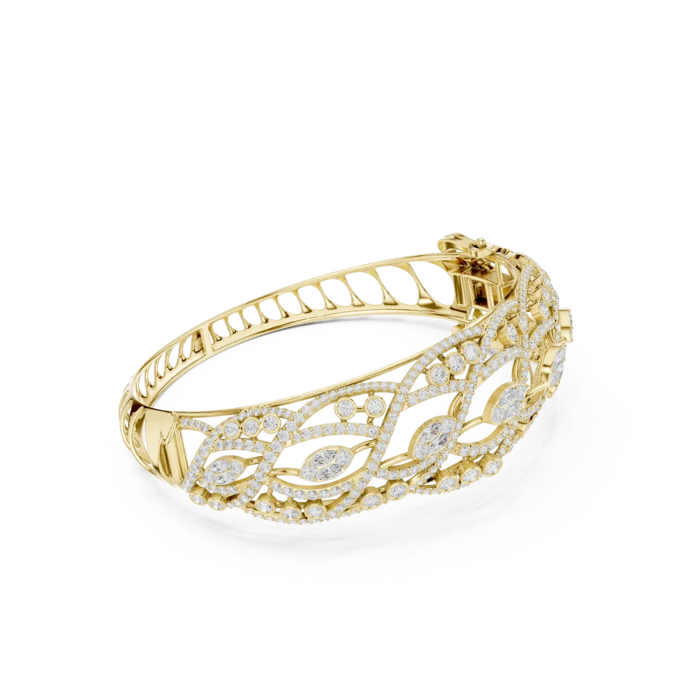Adorn your wrist with this architectural masterpiece featuring brilliant DIAMEUR diamonds in an intricate, pavé-set design. Discover luxury today.