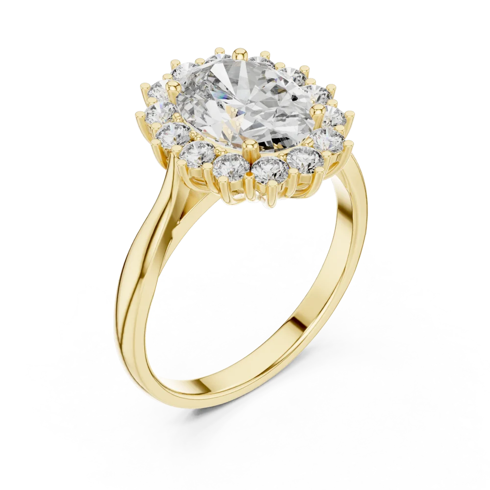 Discover the radiant beauty of our oval-cut halo solitaire ring. Handcrafted with DIAMEUR diamonds for exceptional fire. Shop this modern classic now.