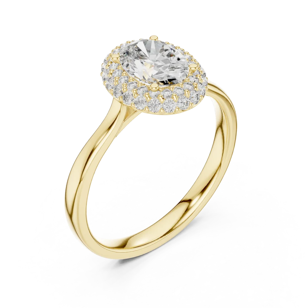 Discover the brilliance of this Ethereal Oval Cut Double Halo Solitaire Ring. Featuring premium DIAMEUR diamonds, it is the ultimate modern classic. Shop now.
