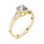 Symmetry Cushion and Baguette Three Stone Solitaire Ring