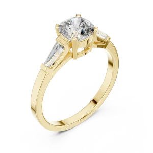 Symmetry Cushion and Baguette Three Stone Solitaire Ring