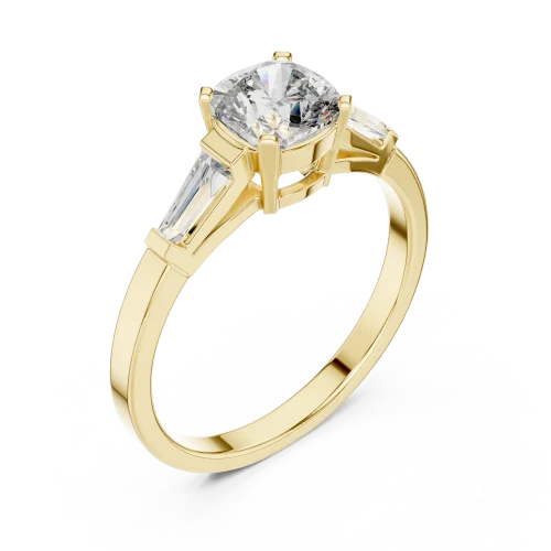 Symmetry Cushion and Baguette Three Stone Solitaire Ring