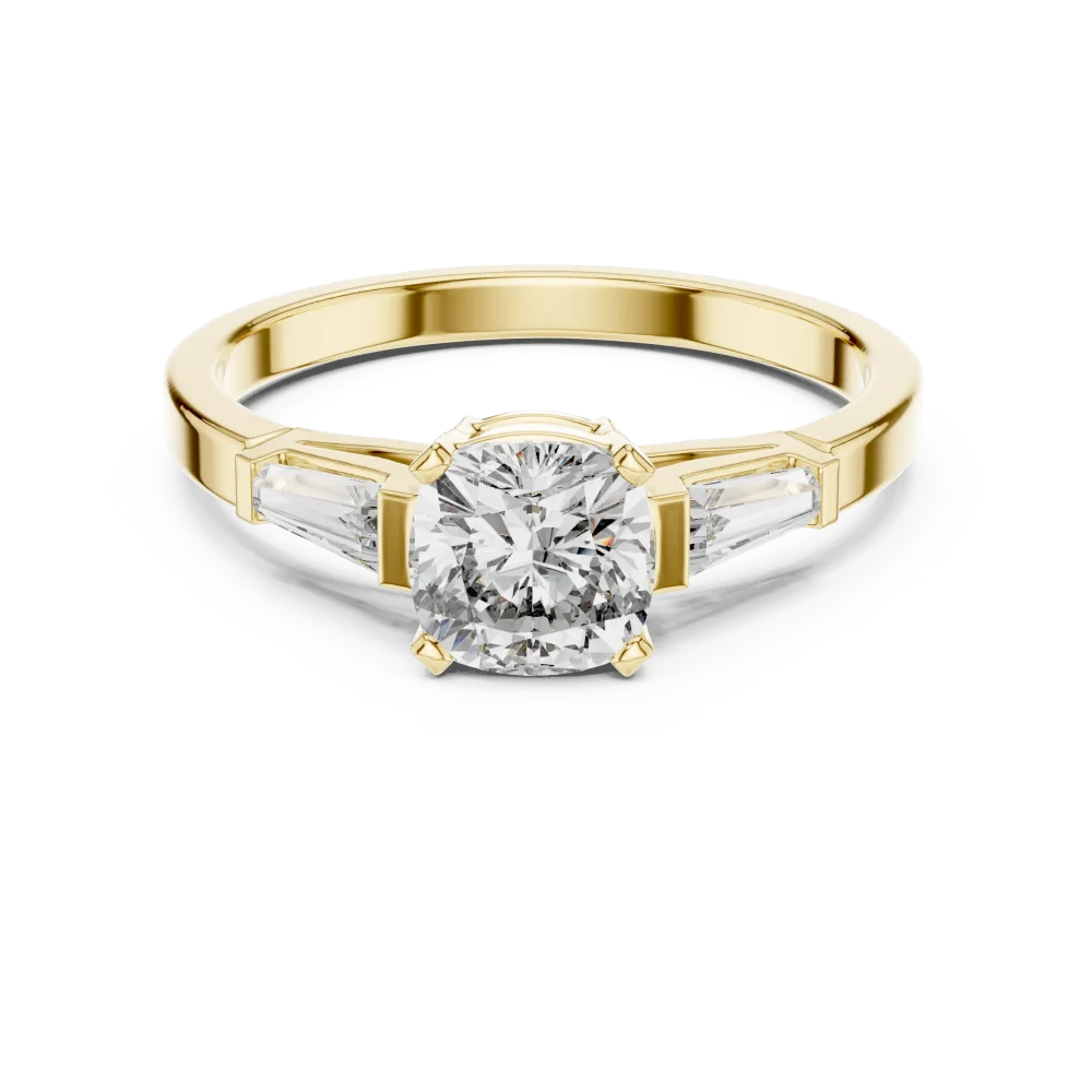 Symmetry Cushion and Baguette Three Stone Solitaire Ring - Image 2