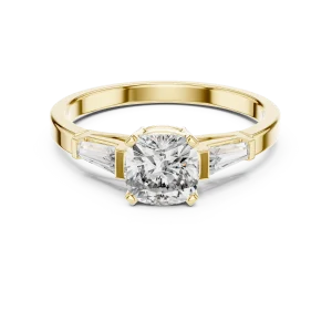 Symmetry Cushion and Baguette Three Stone Solitaire Ring - Image 2
