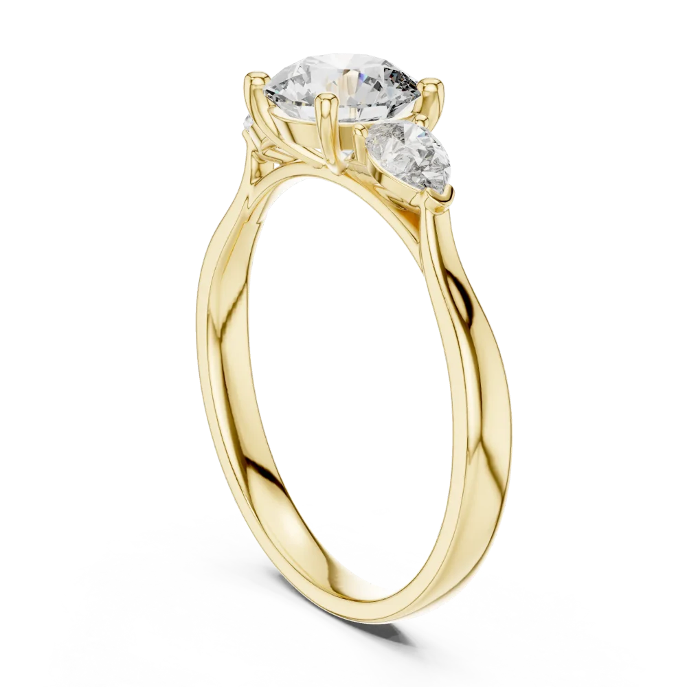 Ethereal Round and Pear Three-Stone Modern Classic Ring - Image 3