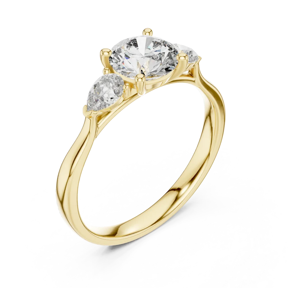 Discover the radiant beauty of this three-stone ring, featuring a brilliant DIAMEUR diamond centerpiece. Experience sustainable luxury and shop now.