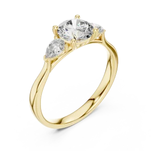 Ethereal Round and Pear Three-Stone Modern Classic Ring