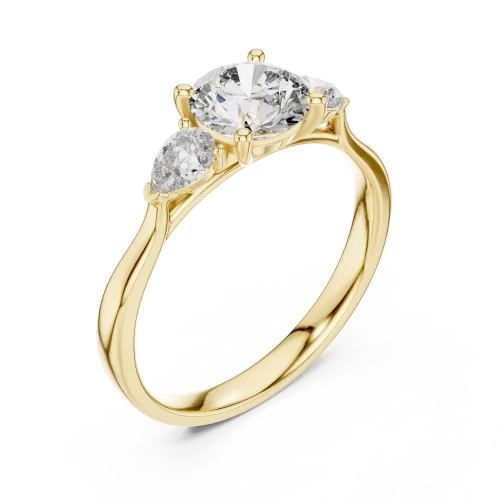 Ethereal Round and Pear Three-Stone Modern Classic Ring