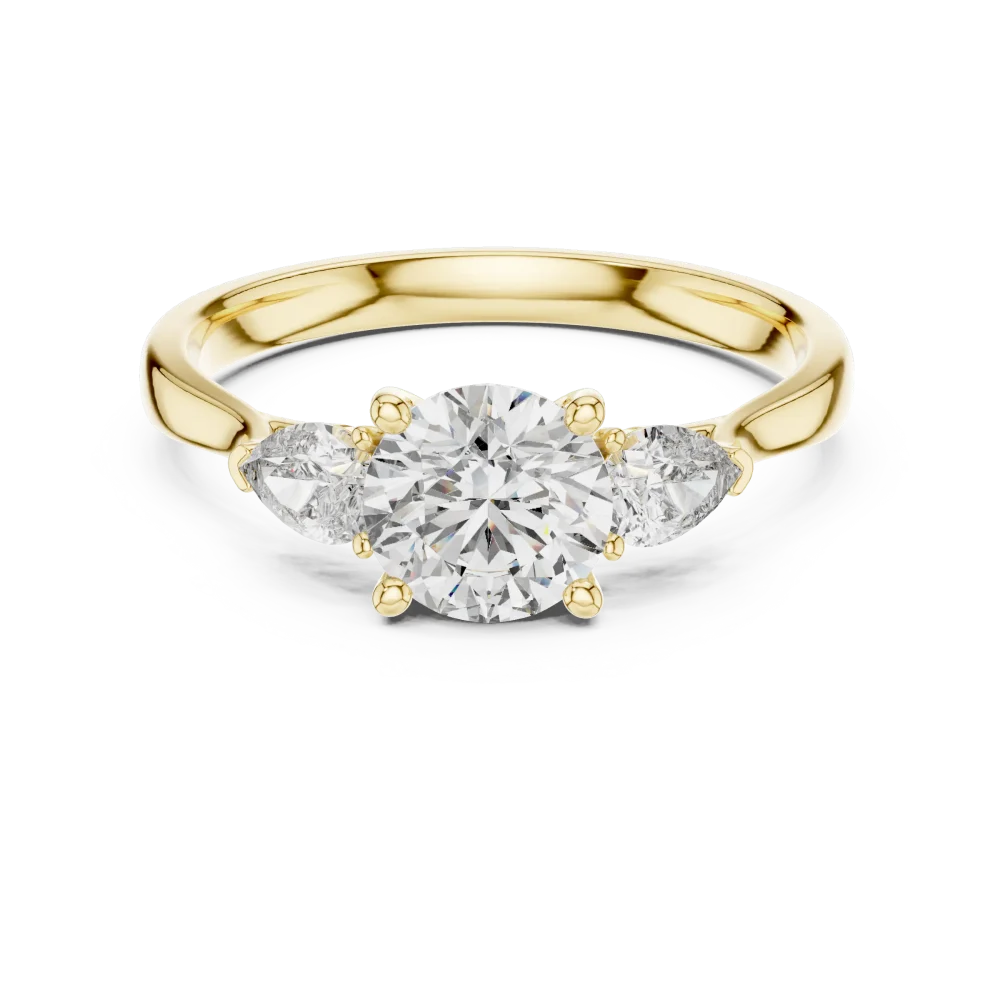Ethereal Round and Pear Three-Stone Modern Classic Ring - Image 2