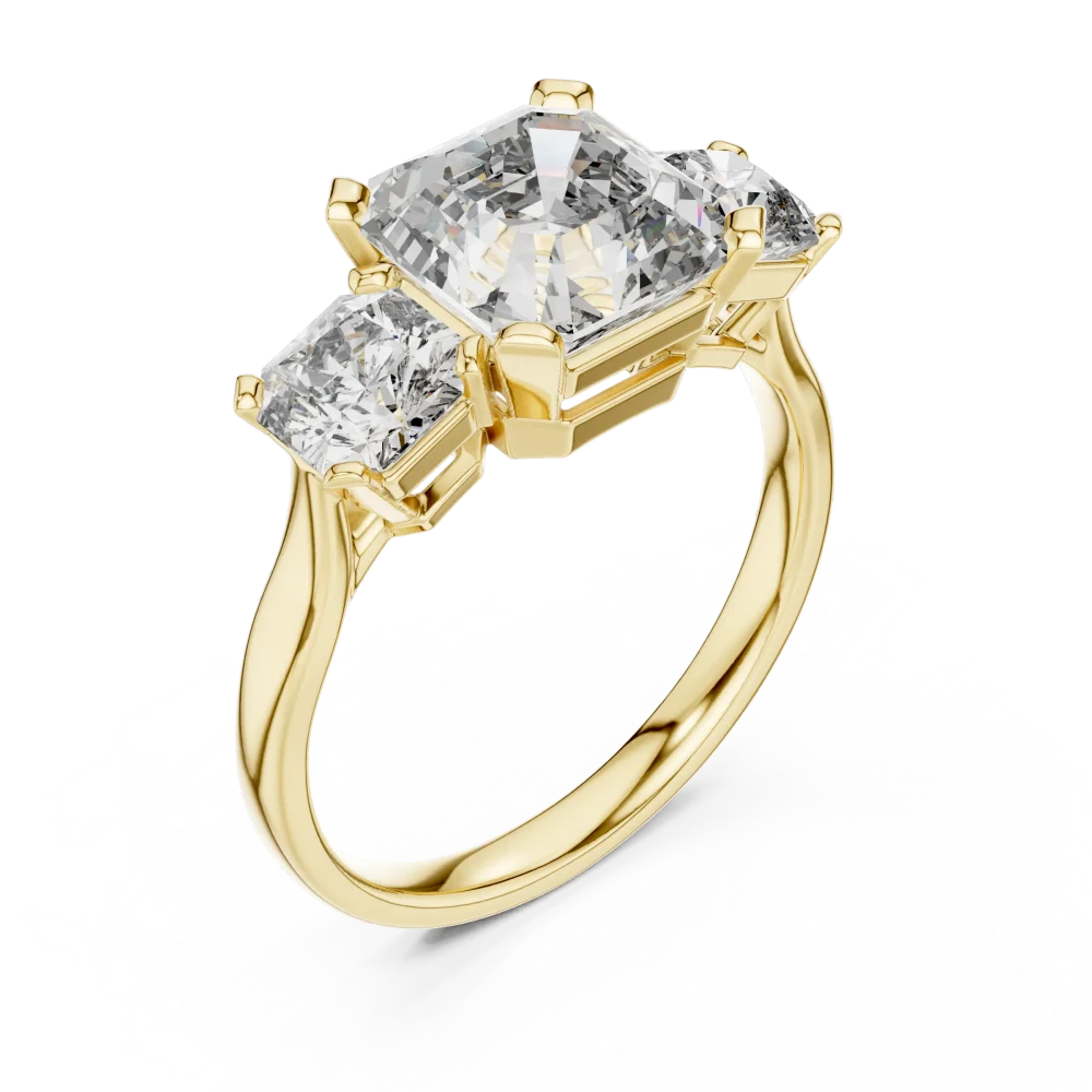 Discover the geometric allure of our three-stone lab-grown diamond ring. Perfectly balanced and brilliant, this modern masterpiece awaits. Shop now.