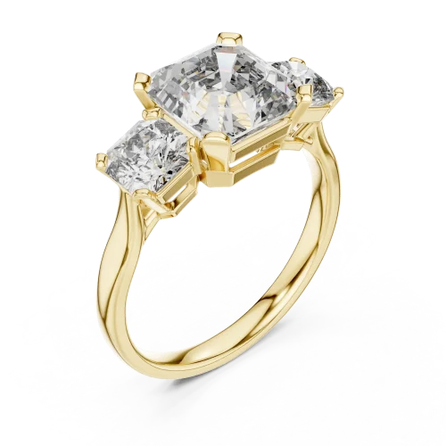 Luminary Radiant and Emerald Three Stone Architectural Ring