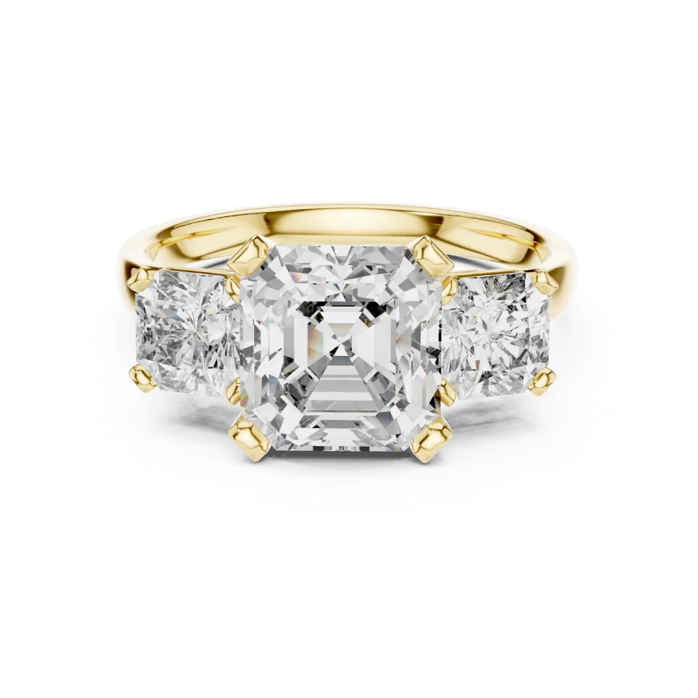 Luminary Radiant and Emerald Three Stone Architectural Ring - Image 2