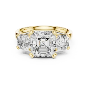 Luminary Radiant and Emerald Three Stone Architectural Ring - Image 2