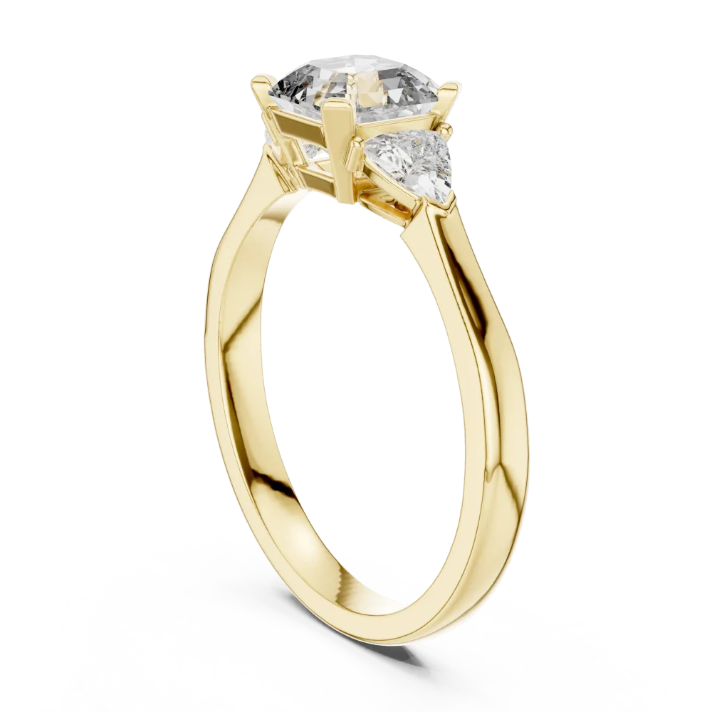 Symmetry Emerald and Trillion Cut Three Stone Solitaire Ring - Image 3