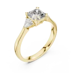 Symmetry Emerald and Trillion Cut Three Stone Solitaire Ring