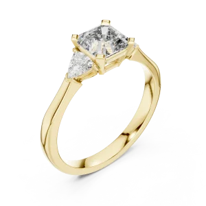 Symmetry Emerald and Trillion Cut Three Stone Solitaire Ring
