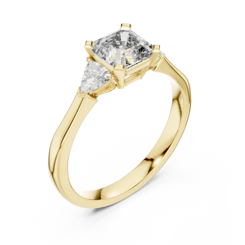 Symmetry Emerald and Trillion Cut Three Stone Solitaire Ring