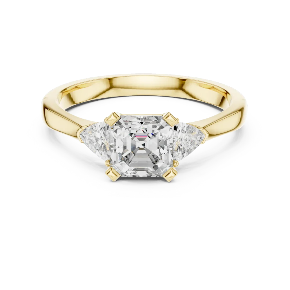 Symmetry Emerald and Trillion Cut Three Stone Solitaire Ring - Image 2