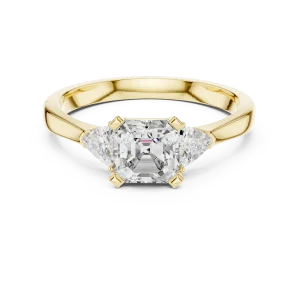 Symmetry Emerald and Trillion Cut Three Stone Solitaire Ring - Image 2