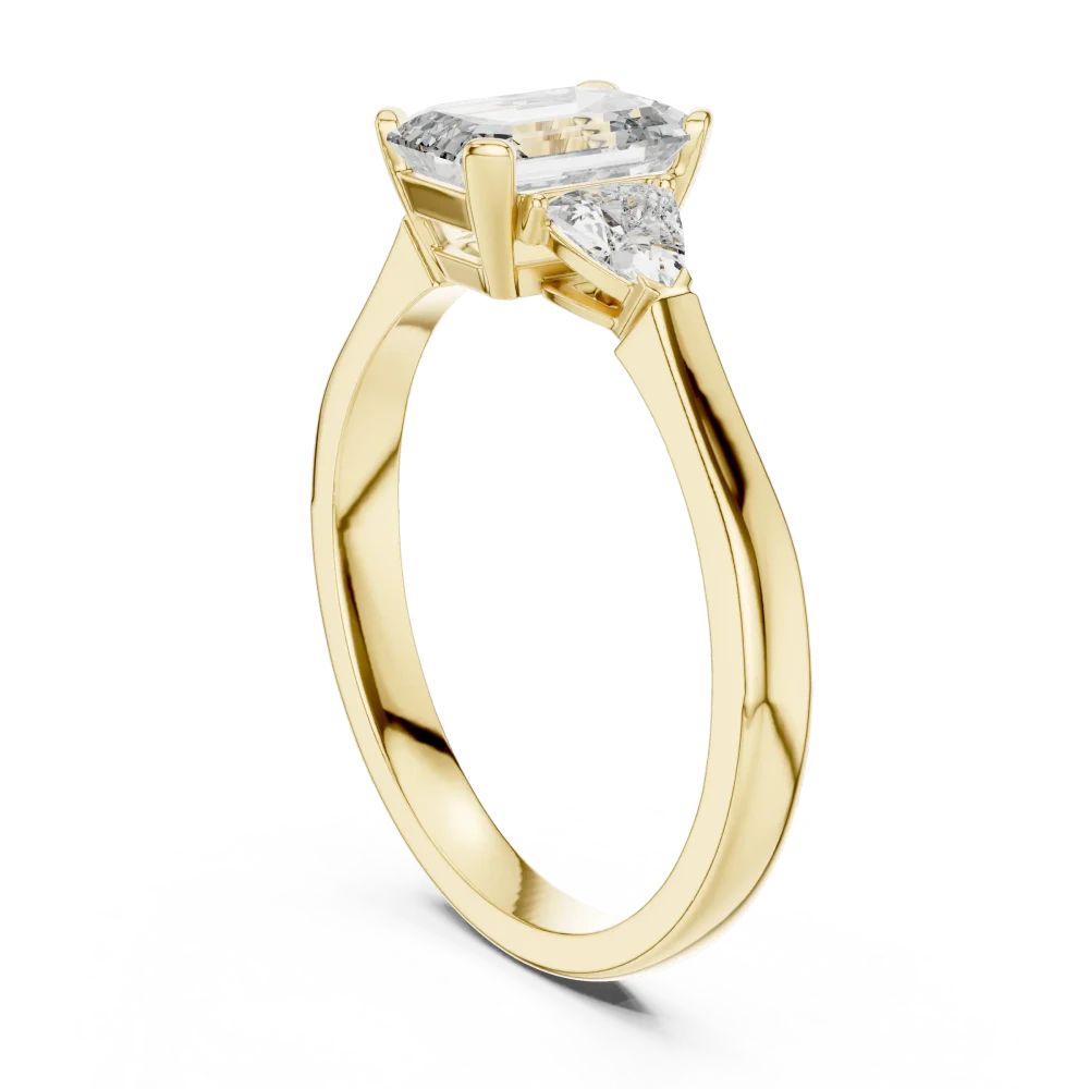 Symmetry Emerald and Trillion Cut Three Stone Solitaire Ring - Image 3