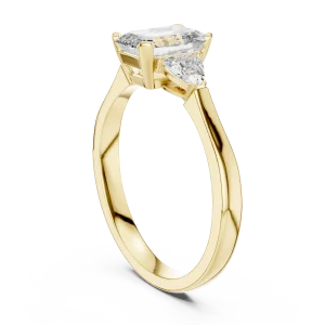 Symmetry Emerald and Trillion Cut Three Stone Solitaire Ring - Image 3