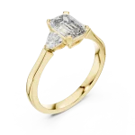 Symmetry Emerald and Trillion Cut Three Stone Solitaire Ring