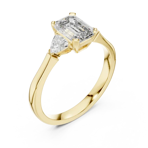 Symmetry Emerald and Trillion Cut Three Stone Solitaire Ring
