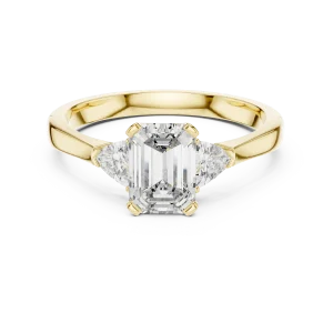 Symmetry Emerald and Trillion Cut Three Stone Solitaire Ring - Image 2