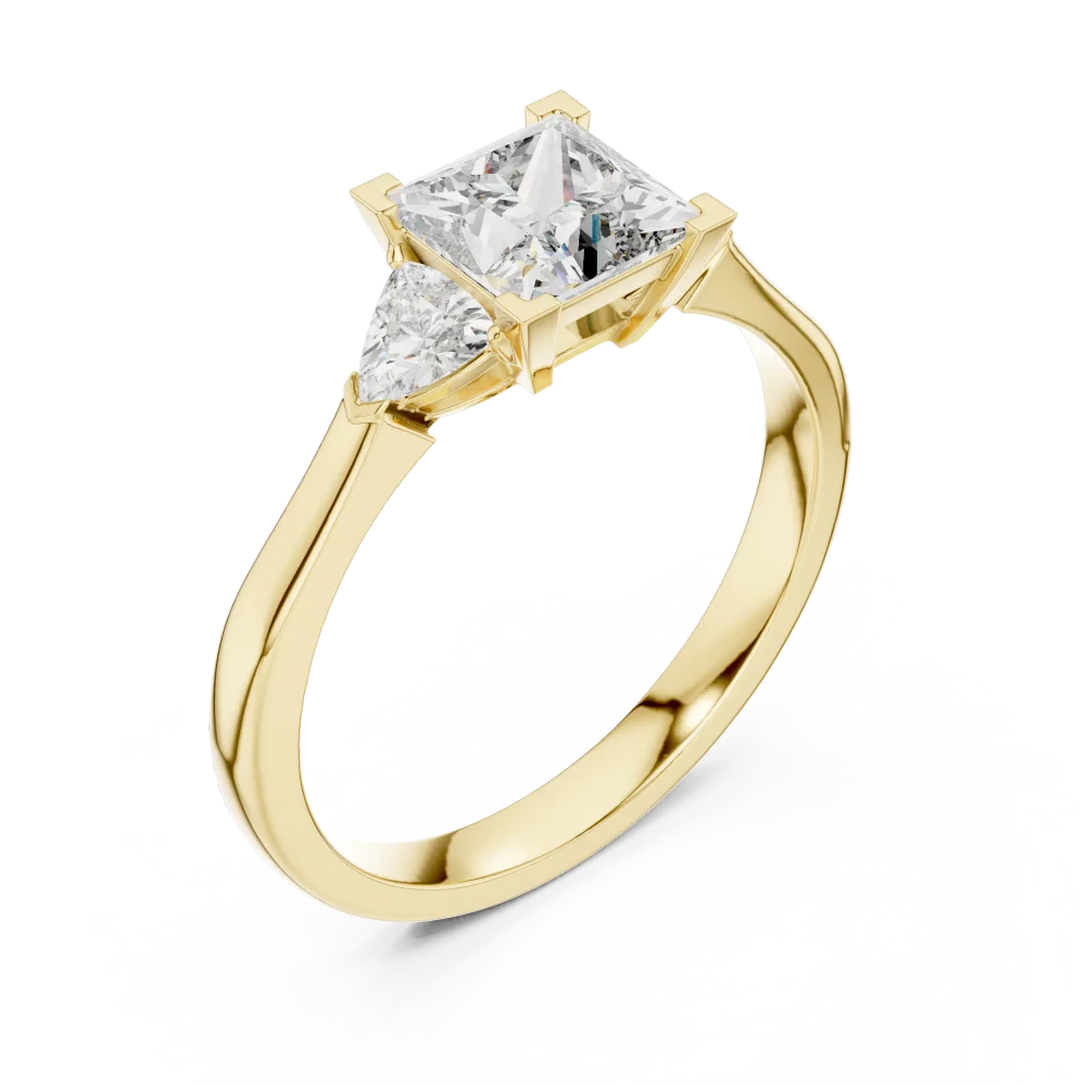 Discover the radiant brilliance of our three-stone princess-cut ring. A modern classic defined by geometric precision and fire. Shop the look now.