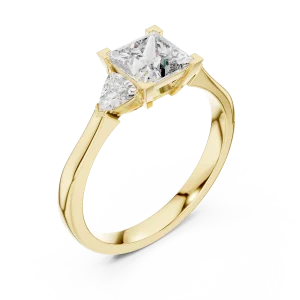Symmetry Princess and Trillion Three Stone Solitaire Ring