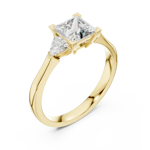 Symmetry Princess and Trillion Three Stone Solitaire Ring