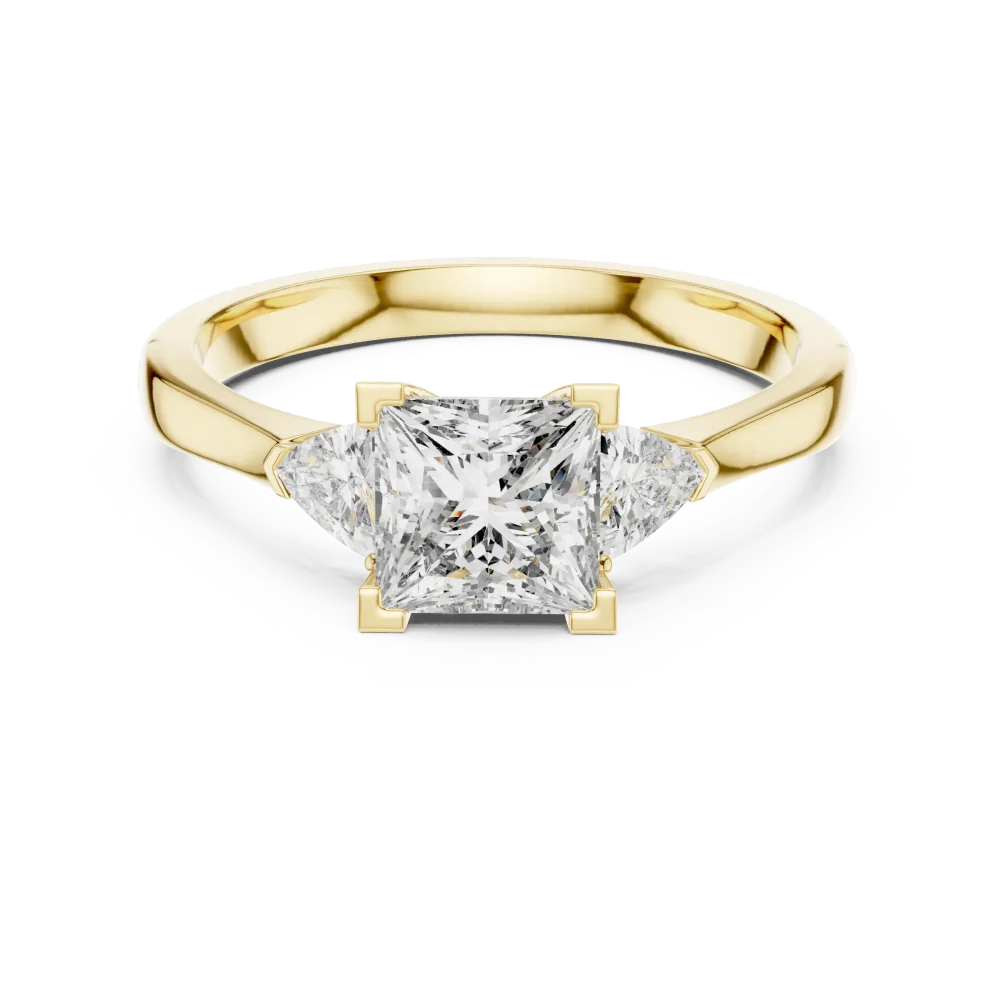 Symmetry Princess and Trillion Three Stone Solitaire Ring - Image 2