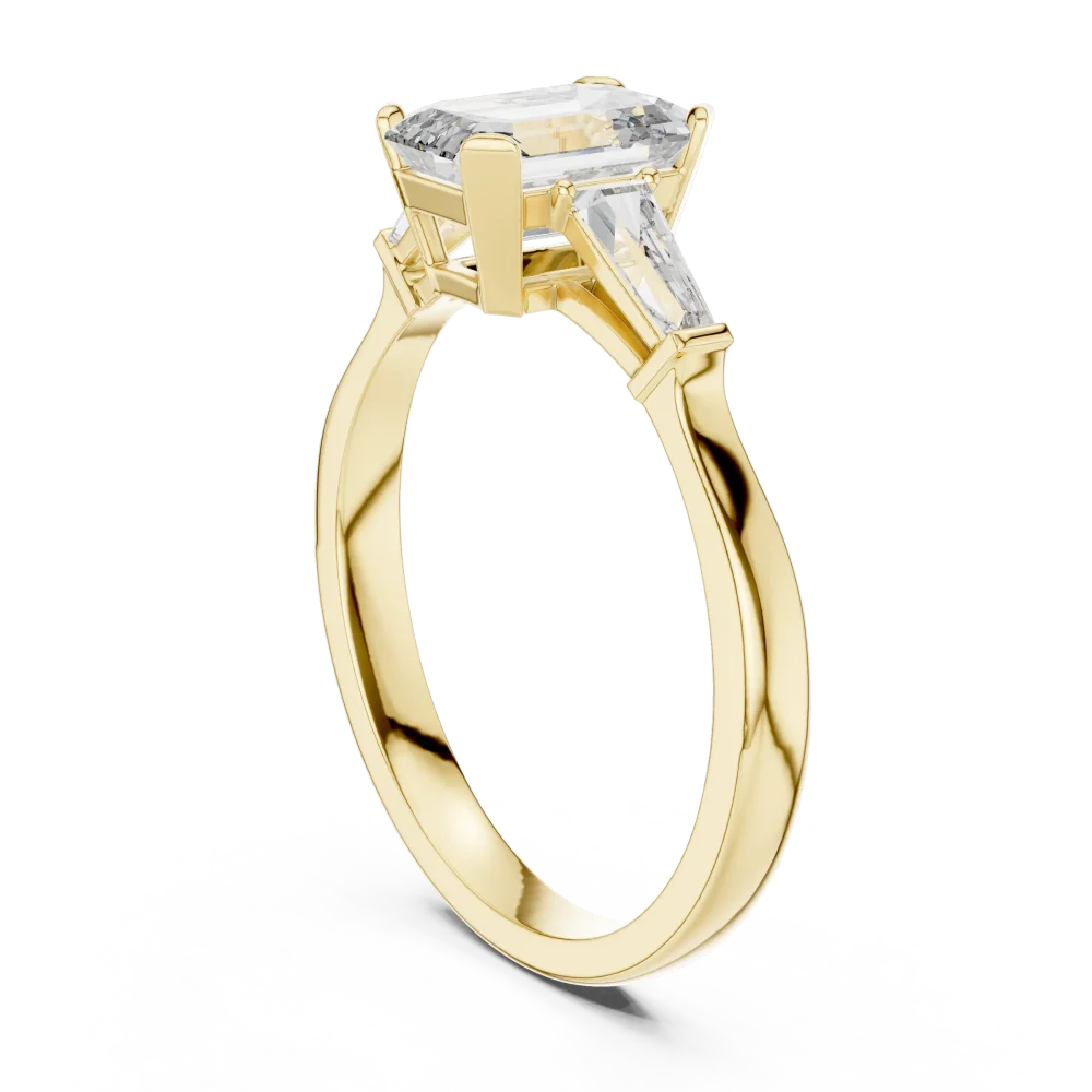 Symmetry Emerald and Baguette Architectural Three Stone Ring - Image 3