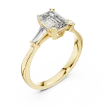 Symmetry Emerald and Baguette Architectural Three Stone Ring