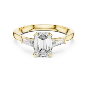 Symmetry Emerald and Baguette Architectural Three Stone Ring - Image 2