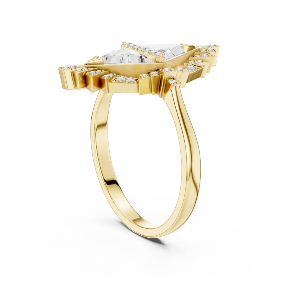 Geometric Trillion Dual-Stone Architectural Cocktail Ring - Image 3