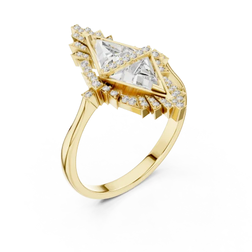 Geometric Trillion Dual-Stone Architectural Cocktail Ring