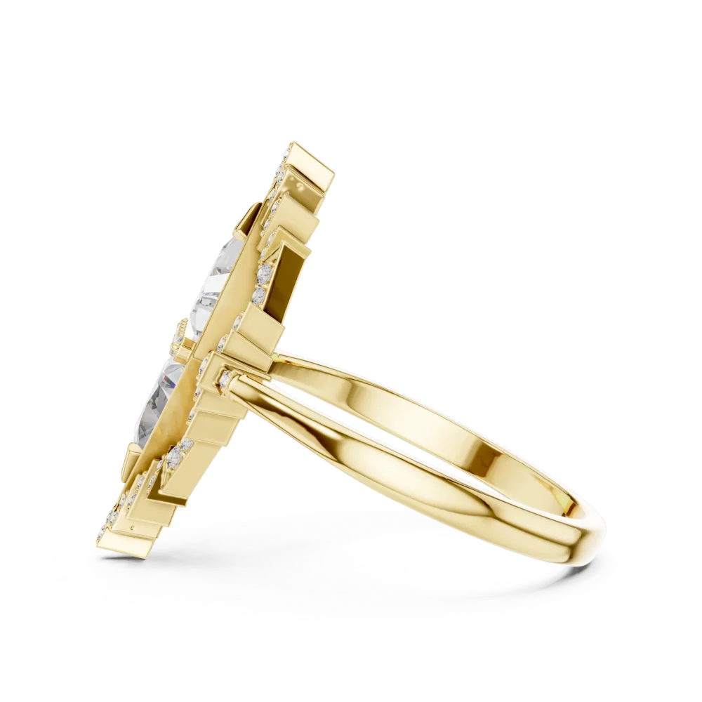 Geometric Trillion Dual-Stone Architectural Cocktail Ring - Image 4