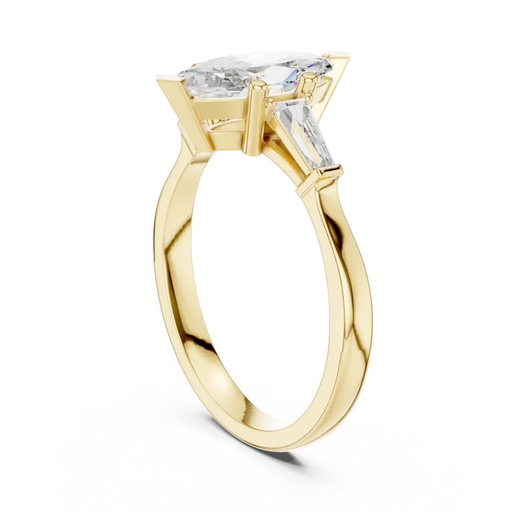 Symmetry Marquise and Baguette Architectural Three Stone Ring - Image 3