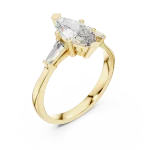 Symmetry Marquise and Baguette Architectural Three Stone Ring