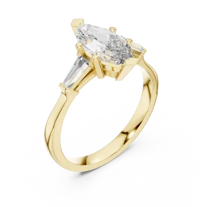 Symmetry Marquise and Baguette Architectural Three Stone Ring