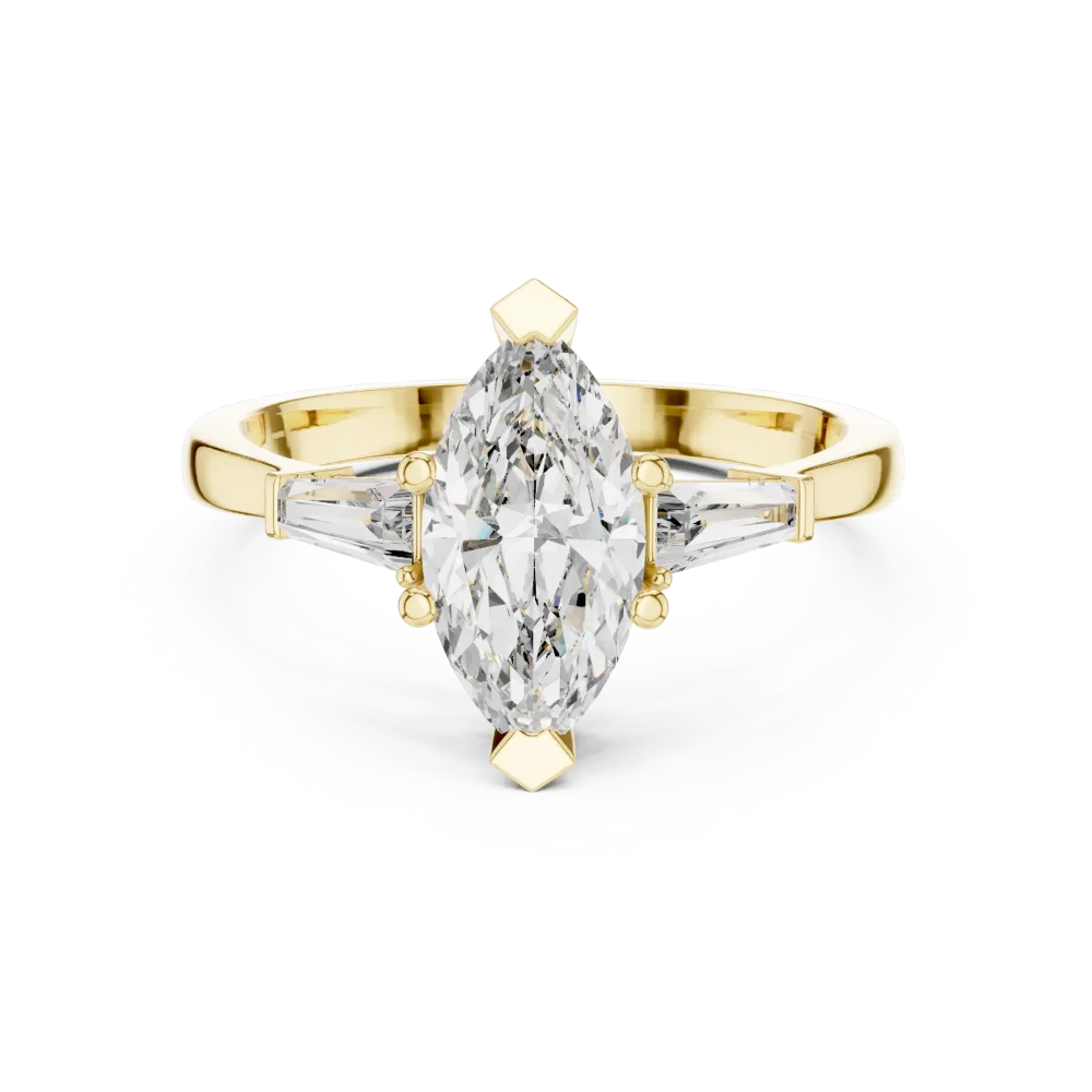 Symmetry Marquise and Baguette Architectural Three Stone Ring - Image 2