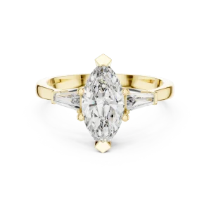 Symmetry Marquise and Baguette Architectural Three Stone Ring - Image 2