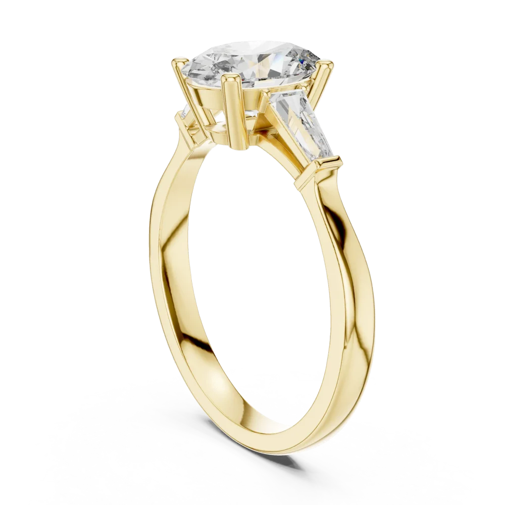 Symmetry Oval and Baguette Three Stone Solitaire Ring - Image 3