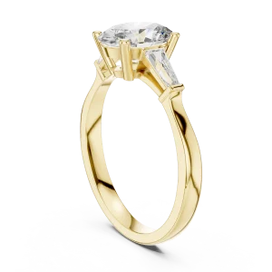 Symmetry Oval and Baguette Three Stone Solitaire Ring - Image 3