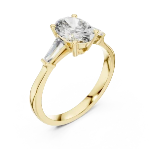 Symmetry Oval and Baguette Three Stone Solitaire Ring