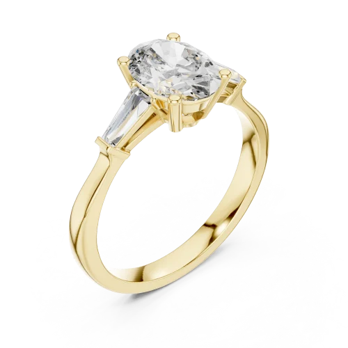 Symmetry Oval and Baguette Three Stone Solitaire Ring